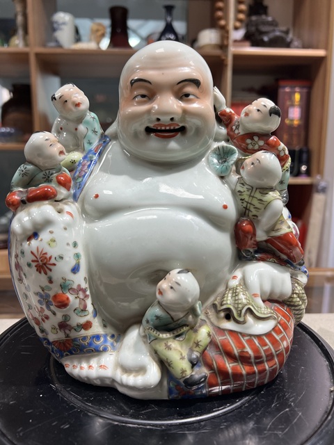 古玩陶瓷民國粉彩彌勒佛真品鑒賞圖