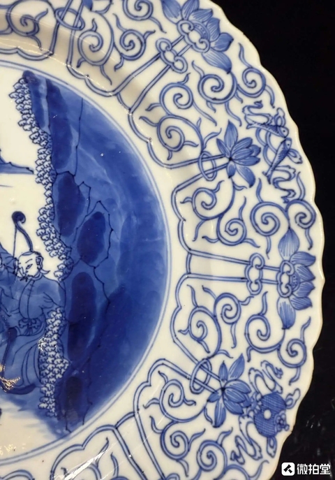 古玩陶瓷青花狩獵圖花口盤真品鑒賞圖