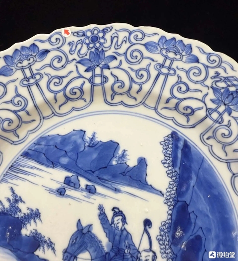 古玩陶瓷青花狩獵圖花口盤真品鑒賞圖