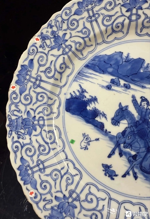 古玩陶瓷青花狩獵圖花口盤真品鑒賞圖