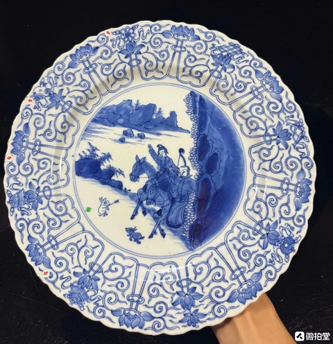 古玩陶瓷青花狩獵圖花口盤真品鑒賞圖