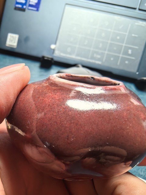 古玩陶瓷清晚期紅釉水盂真品鑒賞圖