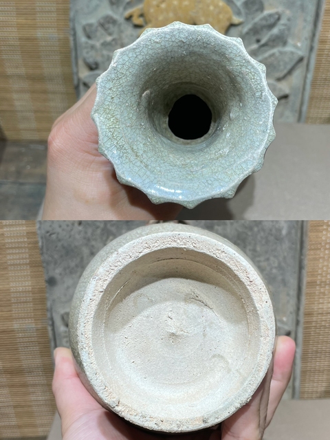 古玩陶瓷元代青白瓷摩羯耳花瓶真品鑒賞圖