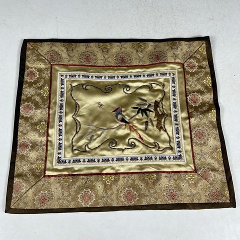 古玩雜項民國-創匯 ?盤金刺繡“錦上添花”花鳥紋織錦繡片拍賣，當前價格788元
