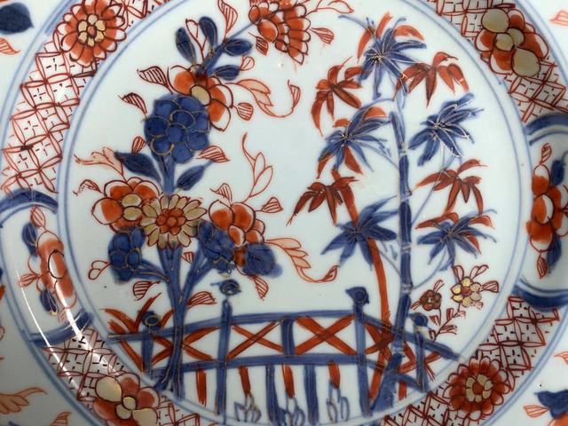 古玩陶瓷清康熙·青花加彩竹葉紋折沿盤拍賣，當前價格191元