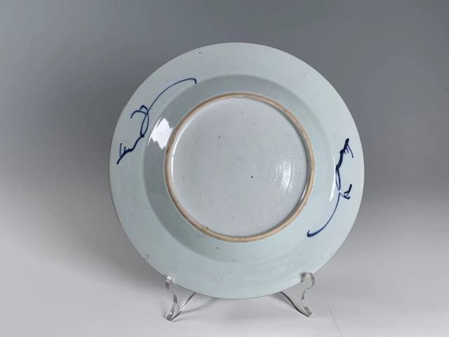 古玩陶瓷清康熙·青花加彩竹葉紋折沿盤拍賣，當前價格191元