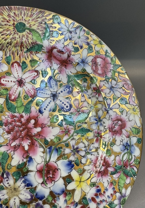 古玩陶瓷粉彩百花不落地紋盤真品鑒賞圖
