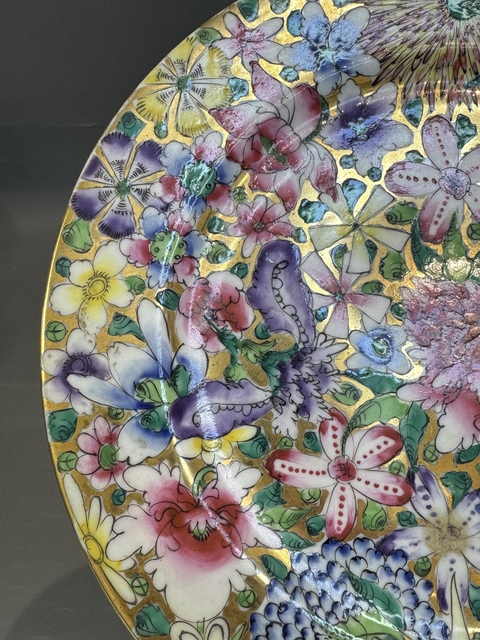 古玩陶瓷粉彩百花不落地紋盤真品鑒賞圖