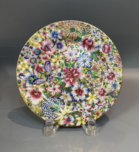 古玩陶瓷粉彩百花不落地紋盤真品鑒賞圖