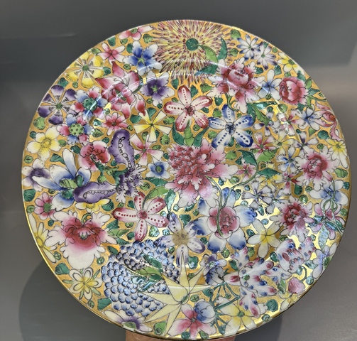 古玩陶瓷粉彩百花不落地紋盤真品鑒賞圖