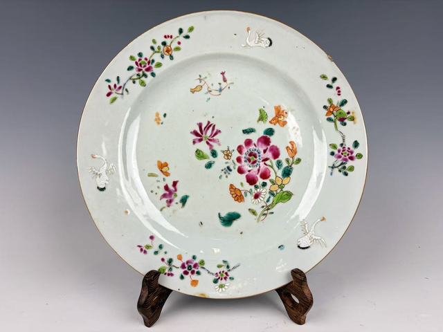 古玩陶瓷清雍乾·粉彩鶴紋折沿盤拍賣，當(dāng)前價格99元