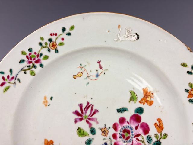 古玩陶瓷清雍乾·粉彩鶴紋折沿盤拍賣，當(dāng)前價格99元