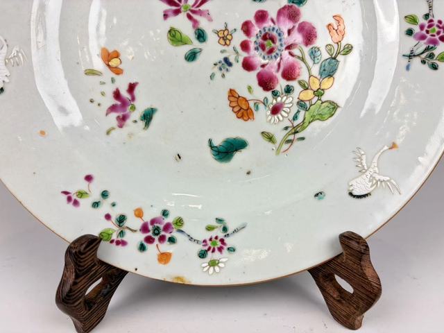 古玩陶瓷清雍乾·粉彩鶴紋折沿盤拍賣，當(dāng)前價格99元