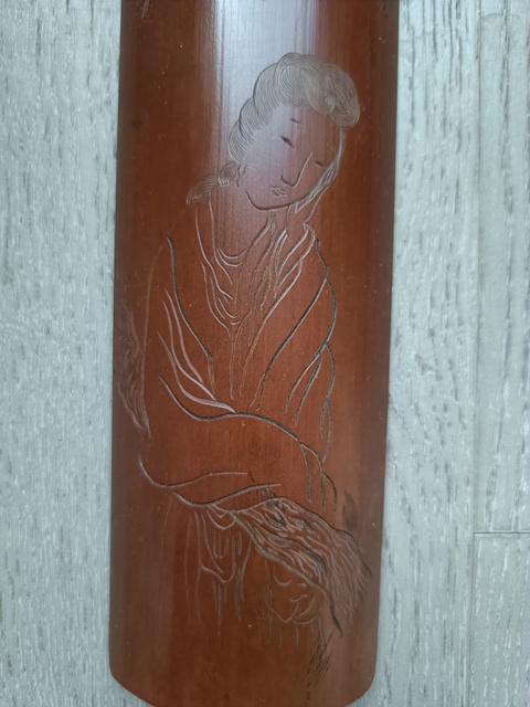 古玩雜項竹雕臂擱真品鑒賞圖
