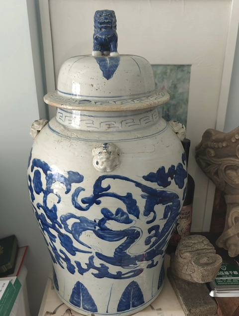 古玩陶瓷青花龍穿花卉紋將軍罐真品鑒賞圖