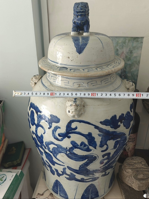 古玩陶瓷青花龍穿花卉紋將軍罐真品鑒賞圖