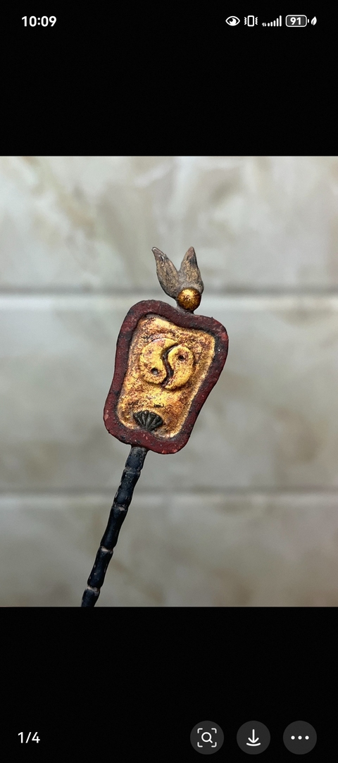 古玩雜項木雕黑漆彩繪髹金扇子真品鑒賞圖