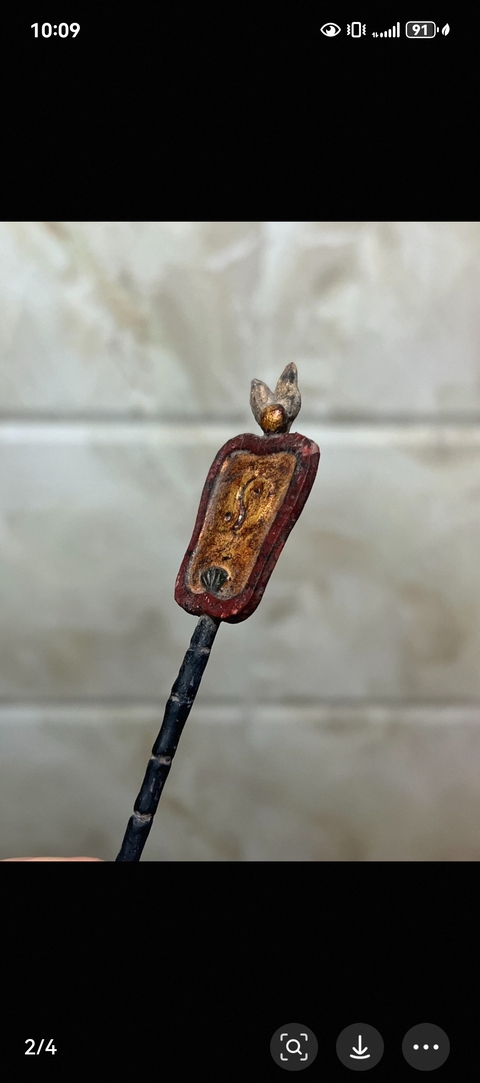 古玩雜項木雕黑漆彩繪髹金扇子真品鑒賞圖