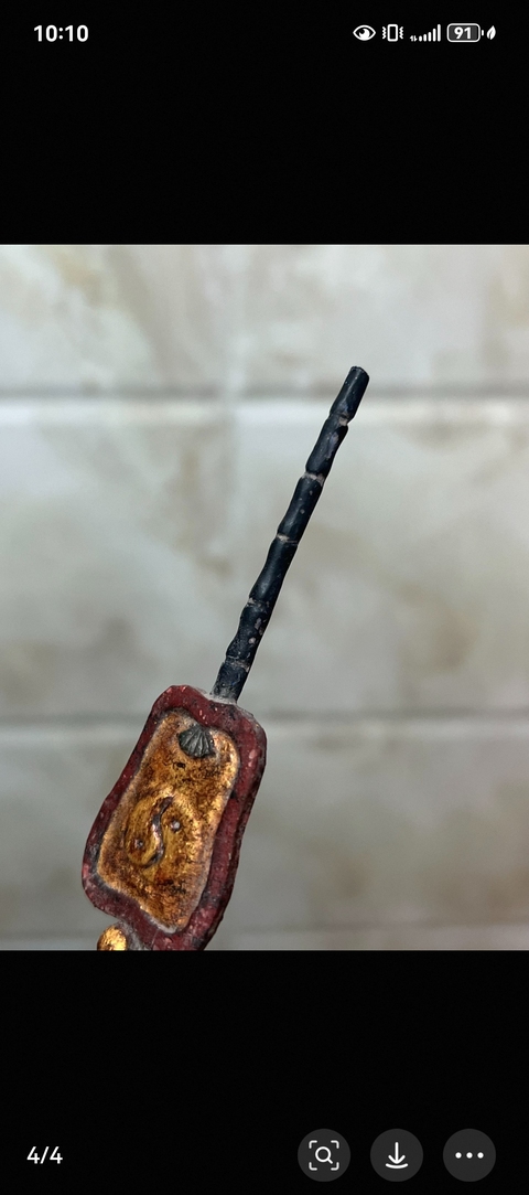 古玩雜項木雕黑漆彩繪髹金扇子真品鑒賞圖