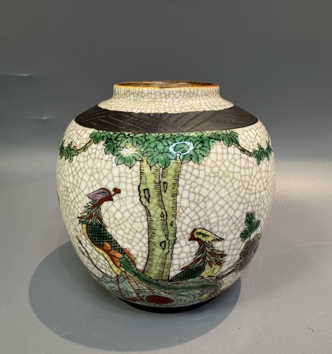 古玩陶瓷哥釉五彩鳳穿牡丹圖茶葉罐真品鑒賞圖