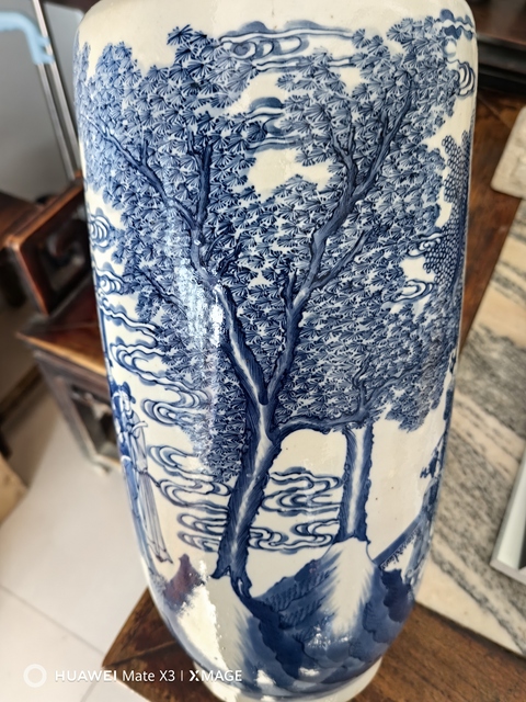 古玩陶瓷青花人物故事紋棒槌瓶真品鑒賞圖