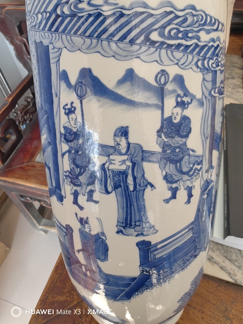 古玩陶瓷青花人物故事紋棒槌瓶真品鑒賞圖