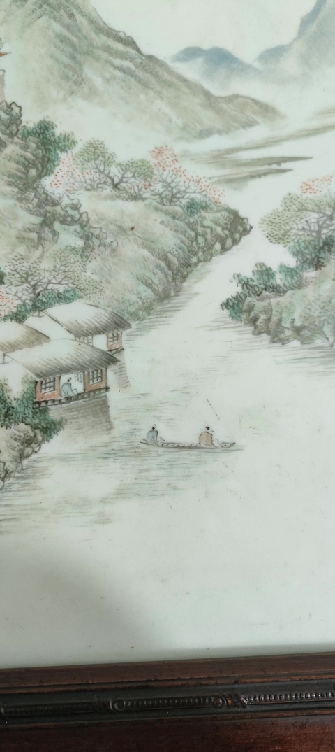 古玩陶瓷淺絳山水人物故事瓷板真品鑒賞圖