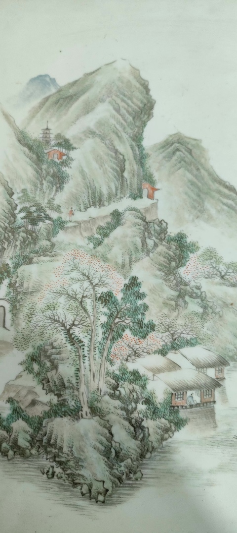 古玩陶瓷淺絳山水人物故事瓷板真品鑒賞圖