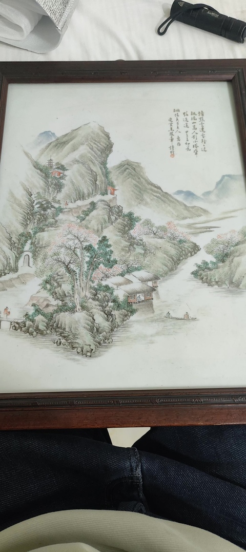 古玩陶瓷淺絳山水人物故事瓷板真品鑒賞圖