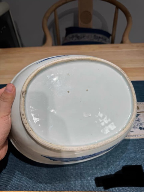 古玩陶瓷青花狩獵圖折沿盆真品鑒賞圖