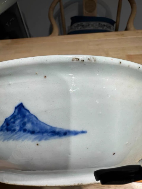 古玩陶瓷青花狩獵圖折沿盆真品鑒賞圖