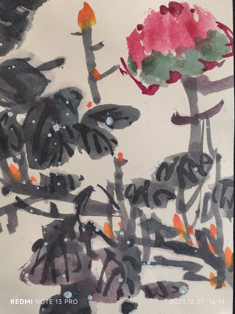 古玩字畫天野款寫意牡丹真品鑒賞圖