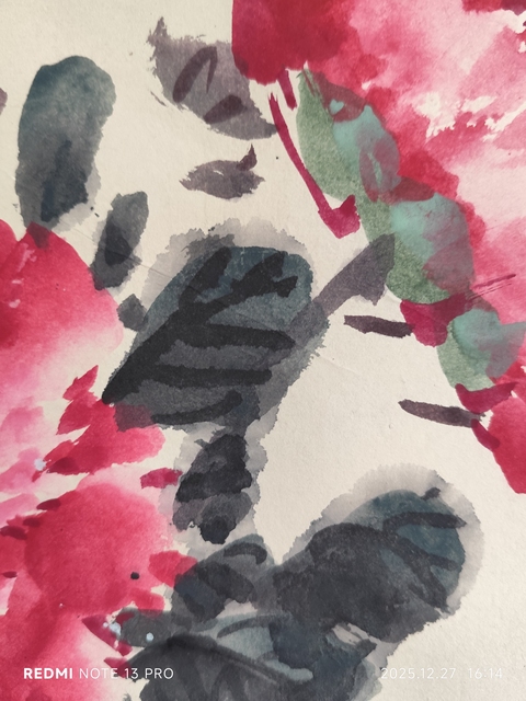 古玩字畫天野款寫意牡丹真品鑒賞圖