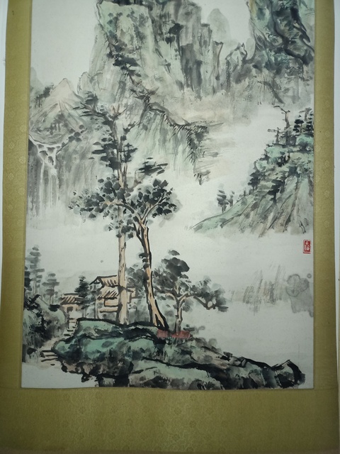 古玩字畫陳金言青綠山水立軸真品鑒賞圖
