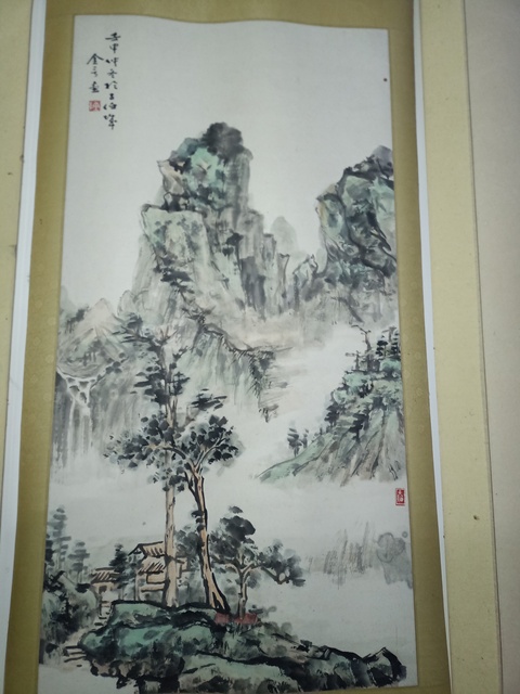 古玩字畫陳金言青綠山水立軸真品鑒賞圖