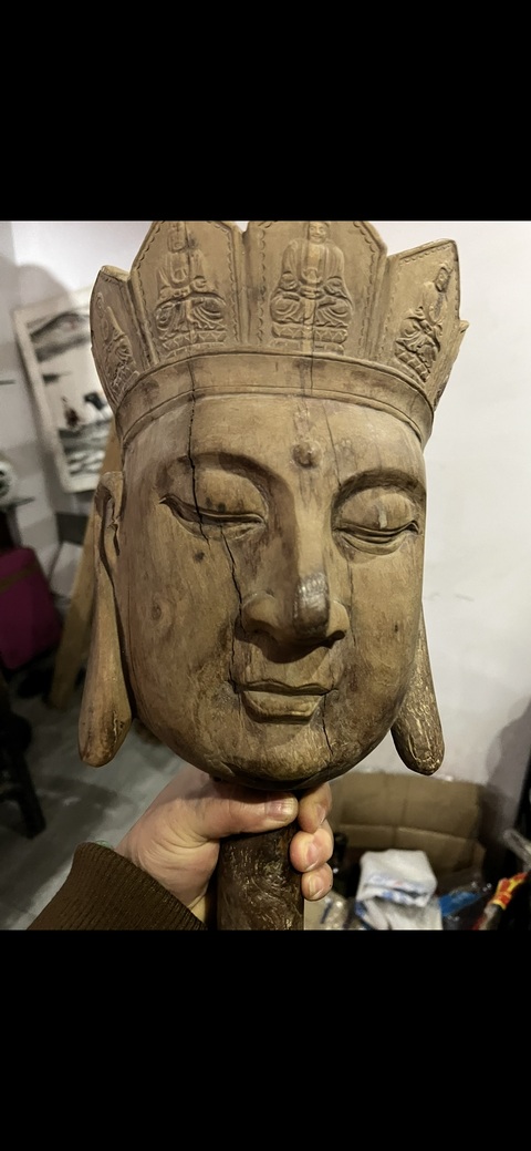 古玩雜項木佛頭真品鑒賞圖