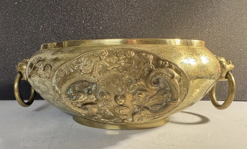 古玩銅器銅鎏金獸耳爐真品鑒賞圖