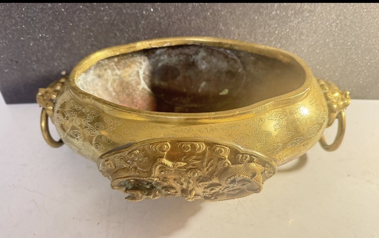 古玩銅器銅鎏金獸耳爐真品鑒賞圖