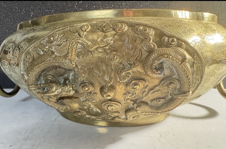 古玩銅器銅鎏金獸耳爐真品鑒賞圖