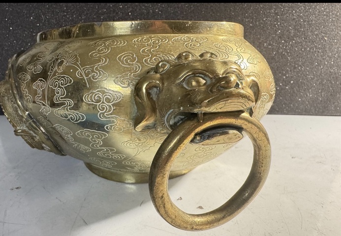 古玩銅器銅鎏金獸耳爐真品鑒賞圖