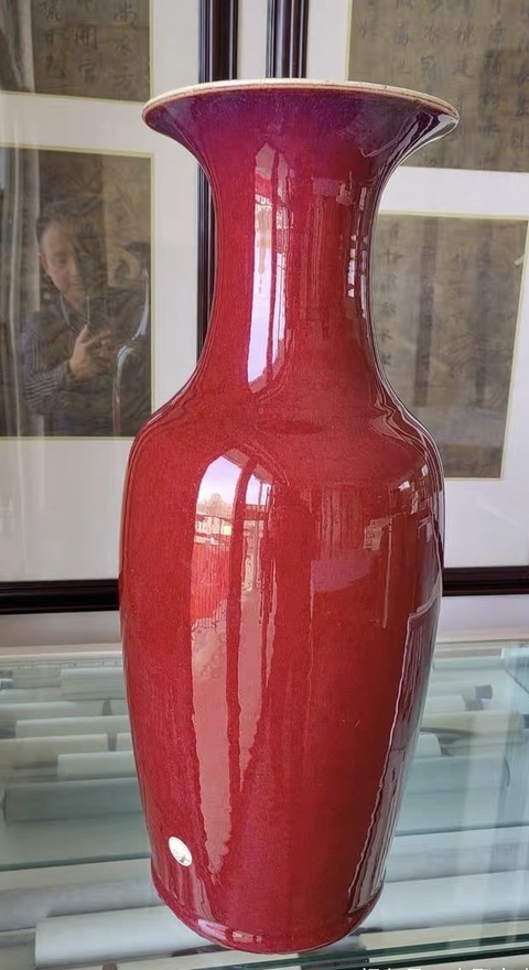古玩陶瓷乾隆窯變紅釉大觀音瓶拍賣，當前價格7777元