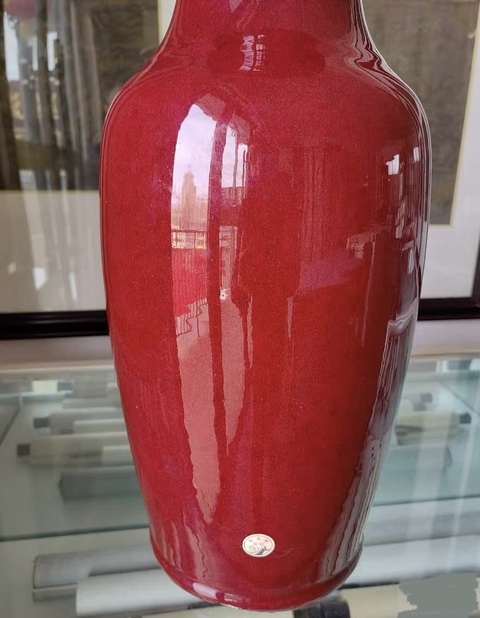 古玩陶瓷乾隆窯變紅釉大觀音瓶拍賣，當前價格7777元