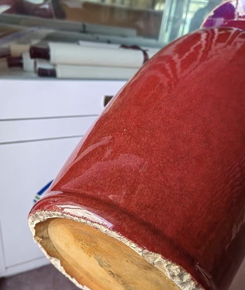 古玩陶瓷乾隆窯變紅釉大觀音瓶拍賣，當前價格7777元