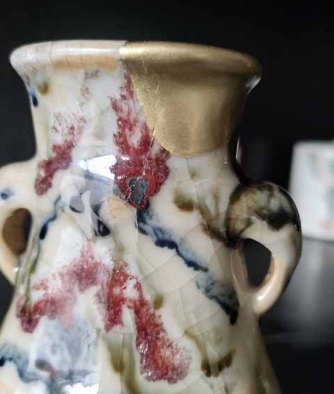 古玩陶瓷窯變釉雙耳瓶真品鑒賞圖