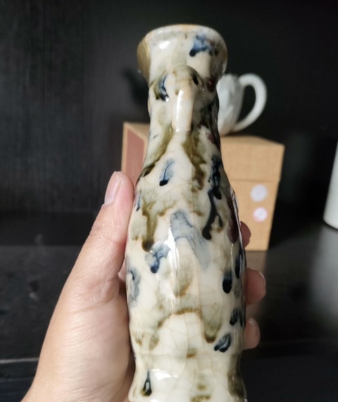 古玩陶瓷窯變釉雙耳瓶真品鑒賞圖