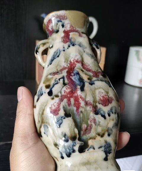 古玩陶瓷窯變釉雙耳瓶真品鑒賞圖