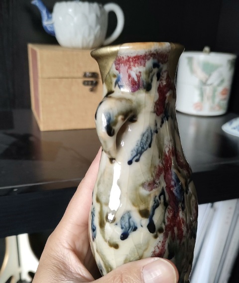 古玩陶瓷窯變釉雙耳瓶真品鑒賞圖