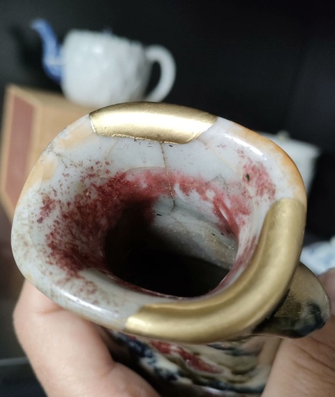 古玩陶瓷窯變釉雙耳瓶真品鑒賞圖