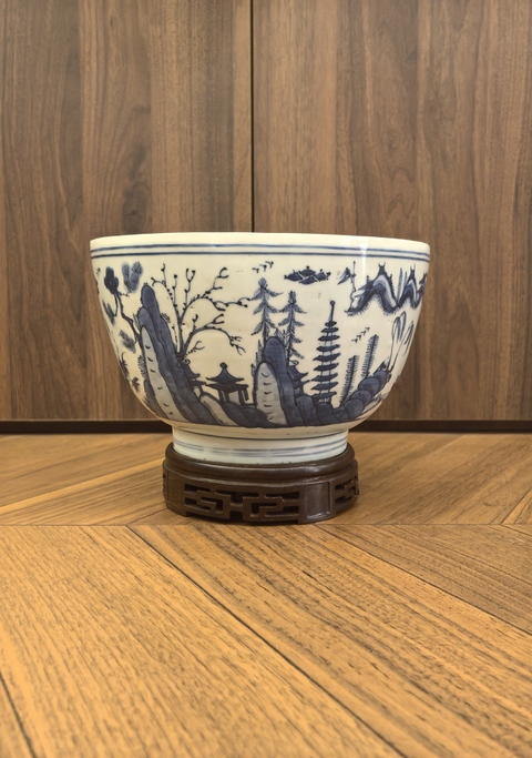 古玩陶瓷明晚期青花（神舟幻想）案缸拍賣，當前價格18888元