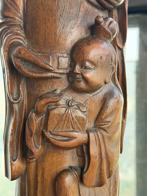 古玩雜項竹雕壽星（童子獻壽）真品鑒賞圖